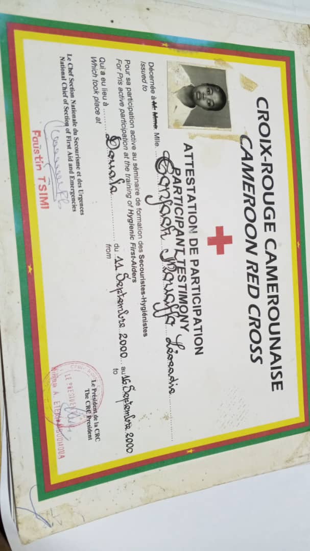 Certificat Secouristes Hygiénistes Croix-Rouge Camerounaise 2000 - Formation premiers secours et hygiène