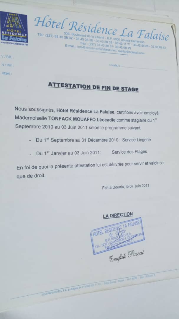 Stage Service Lingerie Service Etages Hotel La Falaise 2010-2011 - Formation hôtellerie gestion linge et étages
